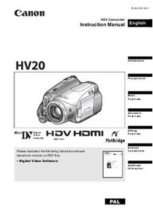 Canon HV 20 manual. Camera Instructions.